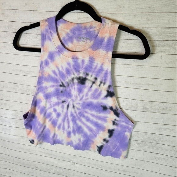 ALL ACCESS PURPLE & LIGHT ORANGE TIE DYE RIBBED CROP TOP, SZ MEDIUM - Picture 2 of 9